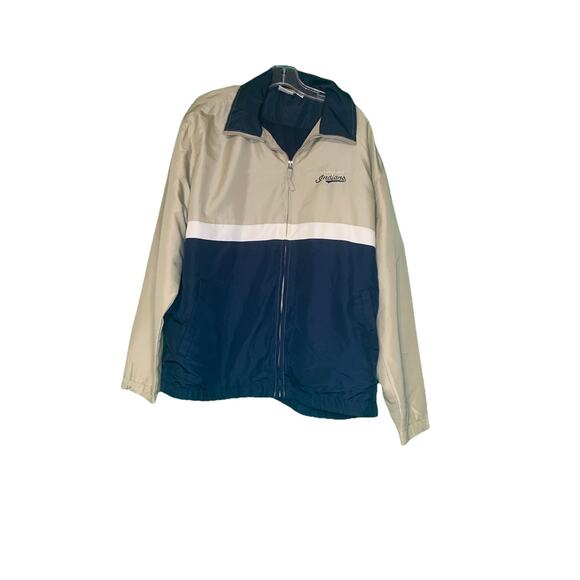 Cleveland Indians Jacket Men's Size XL Vintage Zipper Tan Navy Blue Authentic - Picture 1 of 9